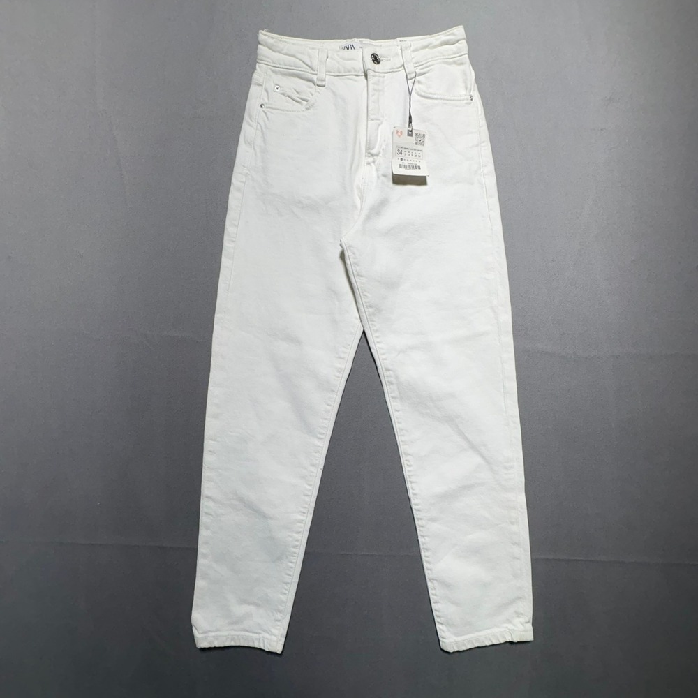 Zara Womens High Rise Slim Mom Leg Ankle Comfort Jeans White Size 2 NEW
